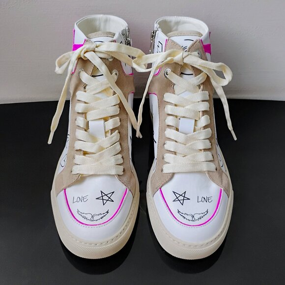 Zadig & Voltaire Women High Flash 100% Leather Sneaker with Side Zip in Paradise - Picture 3 of 16